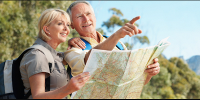 Senior people plan for a trip